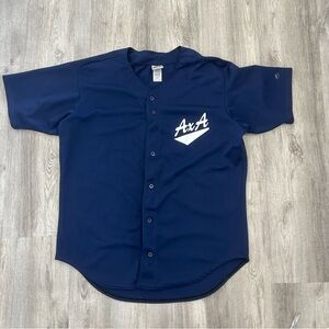 Vintage Rawlings Baseball Jersey Button Up Mens Size 2XL Navy AxA Retro Classic